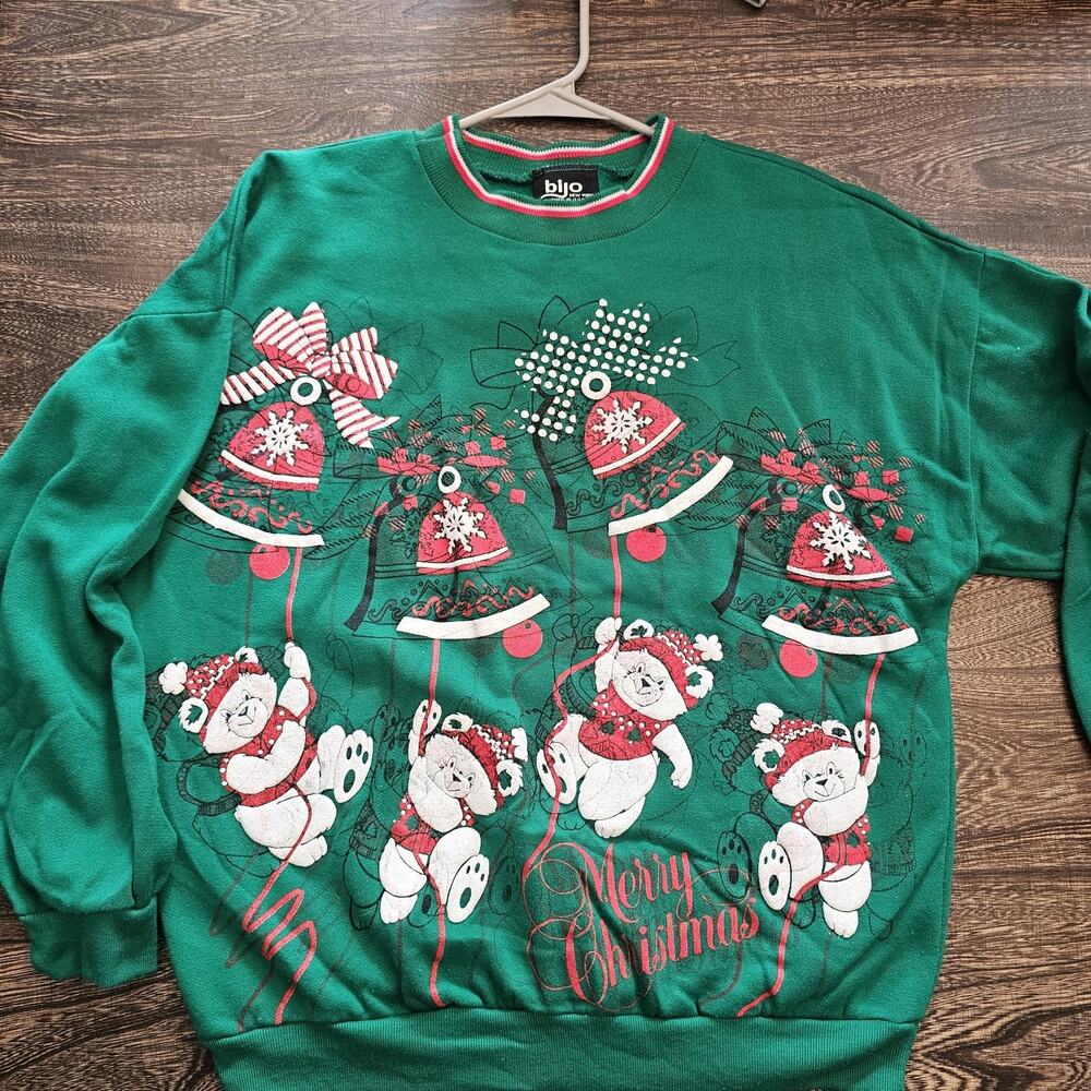 Vintage Bears Merry Christmas Xmas Holiday Pullover Crewneck Sweater Large